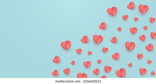 corazones rojos con fondo azul. Diseño para tarjeta de bienvenida o banner de San Valentín