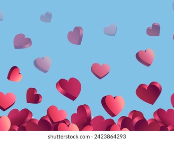 red hearts on blue background