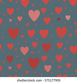 Red hearts on a blue background. Vector illustration.