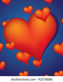 red hearts on blue background