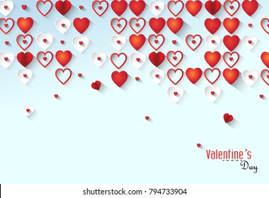 red hearts on blue background,view from above,valentine card