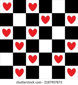 Red Hearts on Checkerboard Background, Vector Design