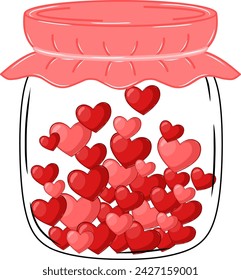 Red Hearts on Glass Jar Vector Illustration