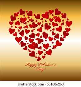 Red hearts on a gold background. Heart.