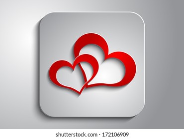 Red hearts on the gray icon on a gray background