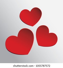 Red Hearts on Grey Background, Vector Design