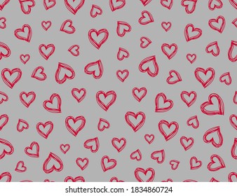 Red hearts on a grey background. Seamless pattern. Vector illustration. 