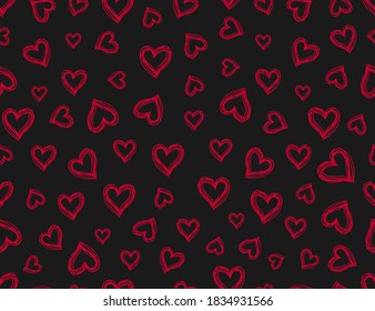 Corazón rojo en un fondo gris. Patrón sin foco. Ilustración vectorial. 