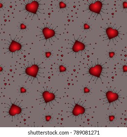 Red Hearts on a grey background.Seamless pattern.Valentine's Day Background