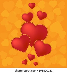 Red hearts on the orange background 