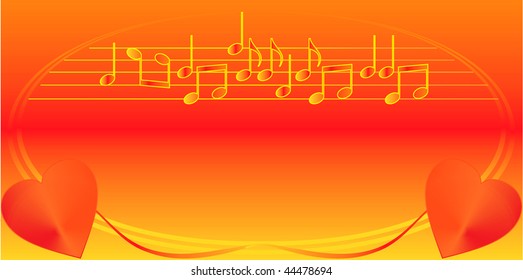 red hearts on orange -card for Valentine's Day