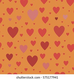Red hearts on a orrange background. Vector illustration.