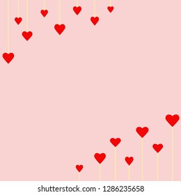 Red hearts on pink backgraund in flat style. Vector illustration. Eps 10