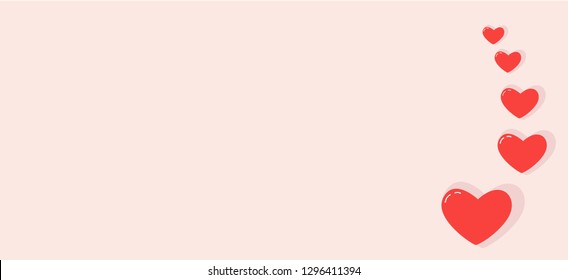 Red hearts on pink background. Vector illustration. 