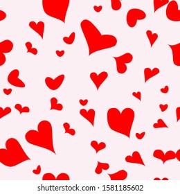 Red hearts, on a pink background. Simple seamless structure.