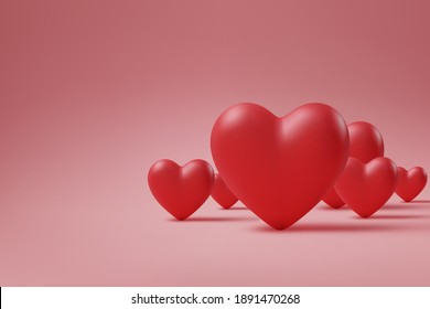 Red Hearts on Pink Background, Template for Happy Valentine's Day Concept.
