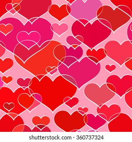 Red hearts on a pink background. Seamless pattern.