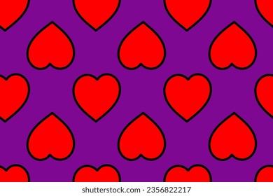 Red hearts on purple background. Lovely romantic love. St. Valentine's Day. Wedding day. Feelings. Cute and nice. Trendy, stylish, fashionable, seamless vector pattern for design and decoration.