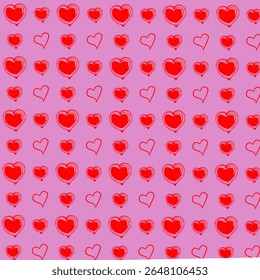 Red hearts on a purple background. Seamless repeating heart pattern. Background, repeating pattern. Traditional symbol of love. Background for cards, and amorous occasions.