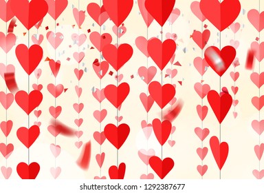 Red hearts on rope. Vector illustration