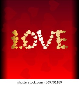 Red hearts on a red shiny background. Love