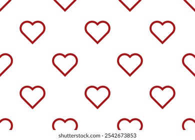 Red hearts on transparent background Isolated simple vector seamless pattern Lovely romantic design Textiles Fabric Wallpaper decorative Wrapping paper Valentine's Day Print fabrics Flat style