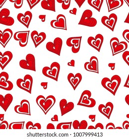 red hearts on white background, seamless pattern
