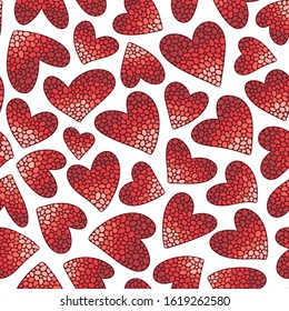 Red hearts on a white background. Seamless pattern. Ready template for design, postcards, print, poster, party, Valentine's day, vintage textile.