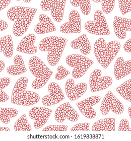Red hearts on a white background. Seamless pattern. Ready template for design, postcards, print, poster, party, Valentine's day, vintage textile.