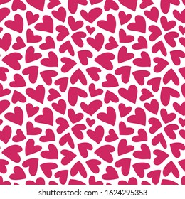Red hearts on a white background. Seamless pattern. Ready template for design, postcards, print, poster, party, Valentine's day, vintage textile.