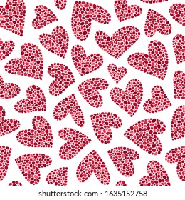 Red hearts on a white background. Seamless pattern. Ready template for design, postcards, print, poster, party, Valentine's day, vintage textile.