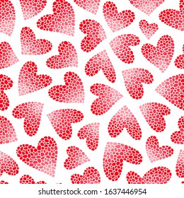 Red hearts on a white background. Seamless pattern. Ready template for design, postcards, print, poster, party, Valentine's day, vintage textile.