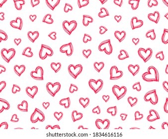 Red hearts on a white background. Seamless pattern. Vector illustration. 