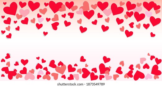 Red hearts on a white background greeting card for Valentine's day. Vector illustration