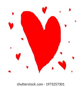 red hearts on a white background hand-drawn doodles