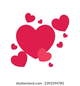 Red hearts on white background. Valentines day. Vector illustration. Design romantic and loving elements, expressions of affection for greeting cards, banners and others