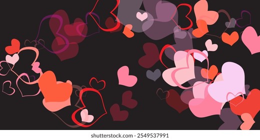 Red hearts on a white background greeting card for Valentine's day. Vector illustration Red and pink folded paper hearts isolated on white, Valentines Day vector background