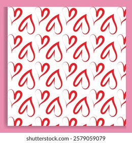 Red hearts on white background seamless pattern for Valentine's Day