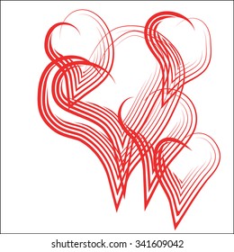 red hearts on white background.