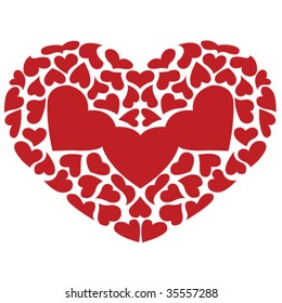 Red hearts on white background