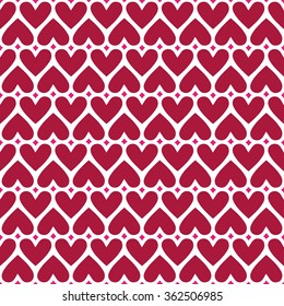 Red hearts on white background. Love design. Seamless pattern of shapes in vector. Valentine's day backdrop