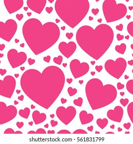 Red hearts on a white background pattern. Abstract geometric modern background. Vector illustration. Art deco style. Heart seamless pattern. Seamless pattern background with hearts