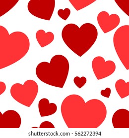 Red hearts on a white background pattern. Abstract geometric modern background. Vector illustration. Art deco style. Heart seamless pattern. Seamless pattern background with hearts