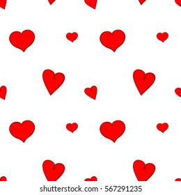 Red hearts on white background seamless pattern. Repeating webpage background for Saint Valentine's Day. Vector
