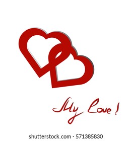 Red hearts on a white background. Decoration for Valentine's day.