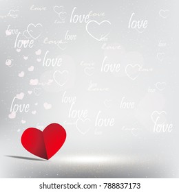 red hearts on white background with light on the floor for  message and Product Design,Valentine's day,Vector illustration
