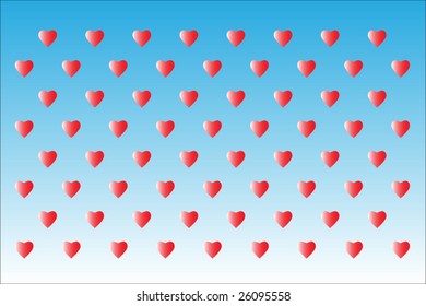 Red hearts over blue gradient background