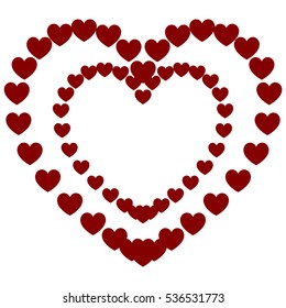 Red hearts painted on a double path .Vector eps 10 