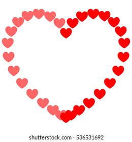 Red hearts painted on a path division into two parts. Vector eps 10 