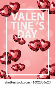 Red Hearts Pattern Gems Icons Love. The background image of a red ruby with a heart shape. background for valentine day.